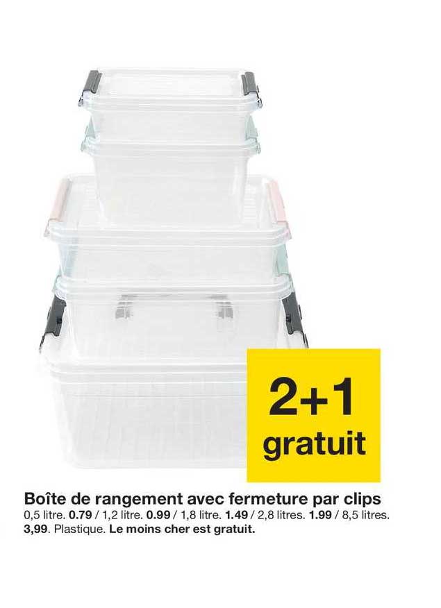 boîte de rangement avec fermeture par clips 2+1 gratuit