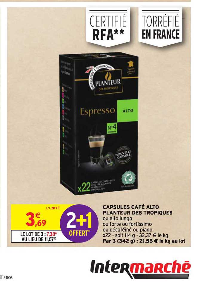capsules café alto espresso planteur des tropiques 2+1 offert