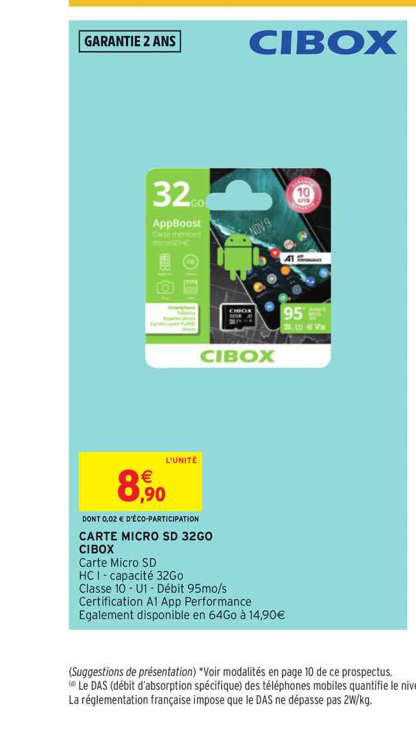 carte micro sd 32go cibox