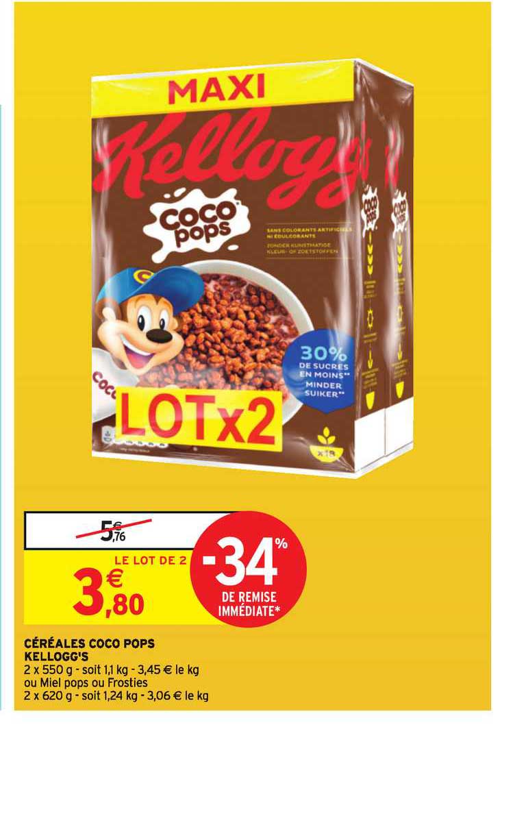 céréales coco pops kellogg's -34% de remise immédiate