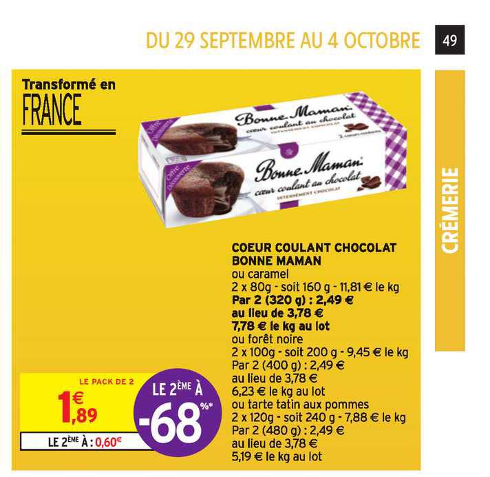 coeur coulant chocolat bonne maman le 2ème à -68%