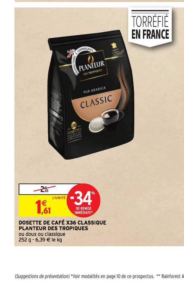 dosette de café x36 classic planteur des tropiques -34% de remise immédiate