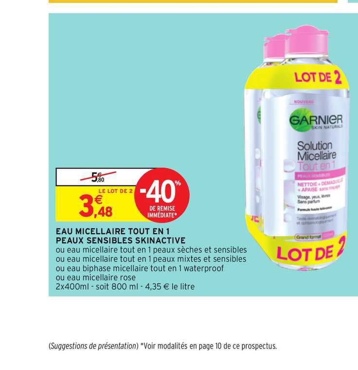 eau micellaire tout en 1 peaux sensibles skinactive -40% de remise immédiate