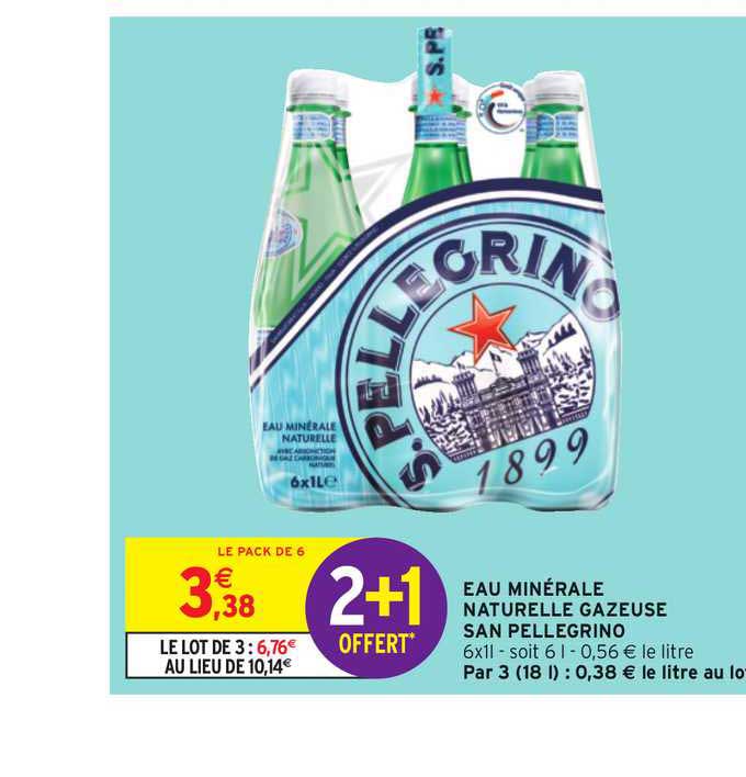 eau minérale naturelle gazeuse san pellegrino 2+1 offert