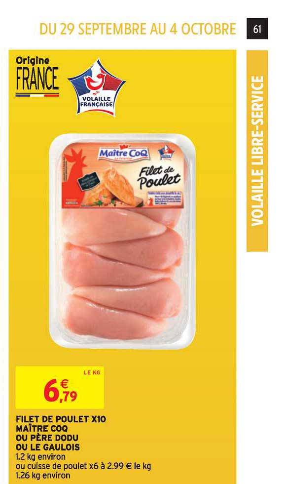 filet de poulet x10 maître coq ou père dodu ou le gaulois