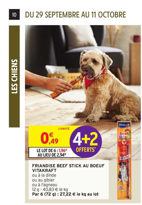 friandises beef stick au boeuf vitakraft 4+2 offerts
