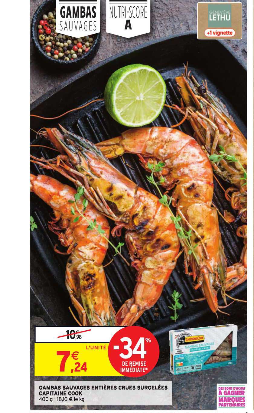 gambas sauvages entières crues surgelées capitaine cook -34% de remise immédiate