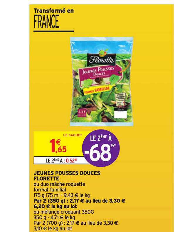 jeunes pousses douces florette le 2ème à -68%
