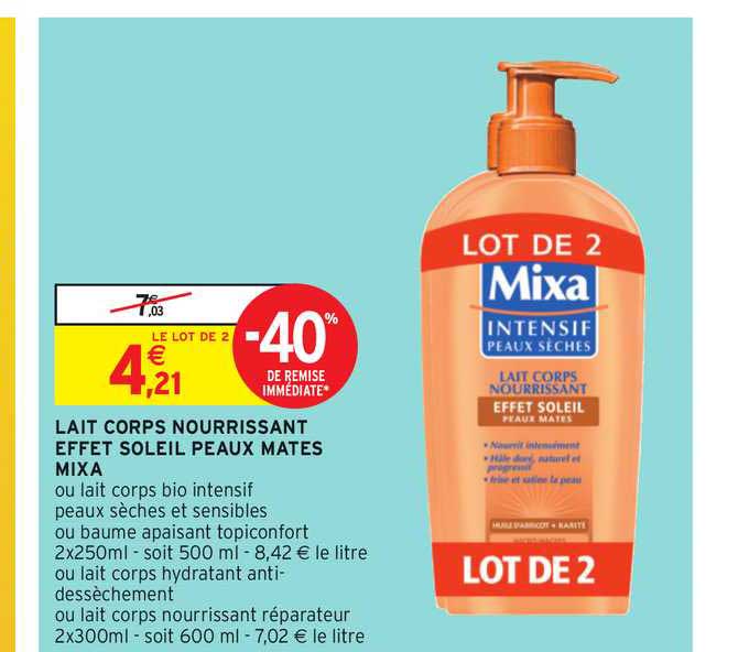 lait corps nourrissant effet soleil peaux mates mixa -40% de remise immédiate