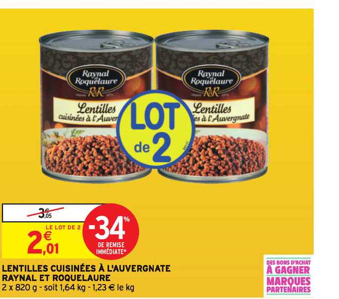 lentilles cuisinées à l'auvergnate raynal et roquelaure -34% de remise immédiate