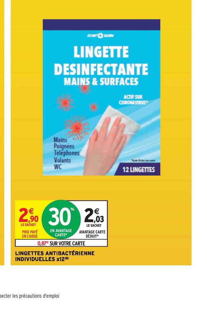 lingettes antibactérienne individuelles x12