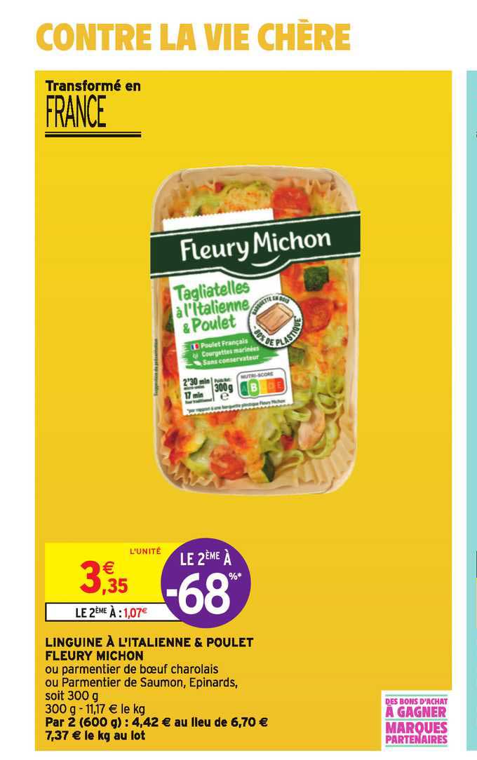 linguine à l'italienne & poulet fleury michon le 2ème à -68%