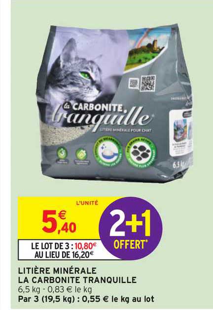 Litière Minérale La Carbonite Tranquille 2+1 Offert