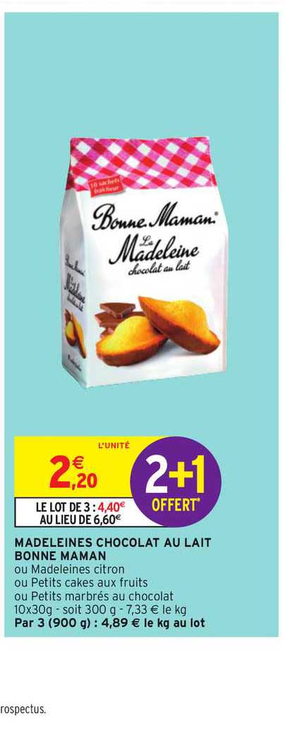Madeleines Chocolat Au Lait Bonne Maman 2+1 Offert