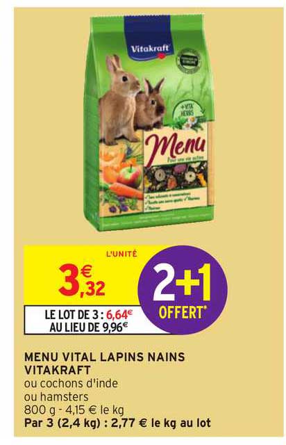 menu vital lapins nains vitakraft 2+1 offert