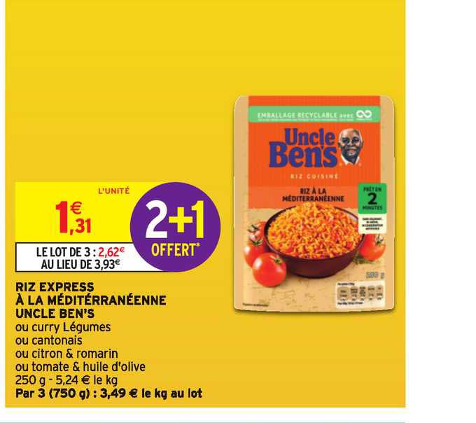 riz express à la méditerranéenne uncle ben's 2+1 offert
