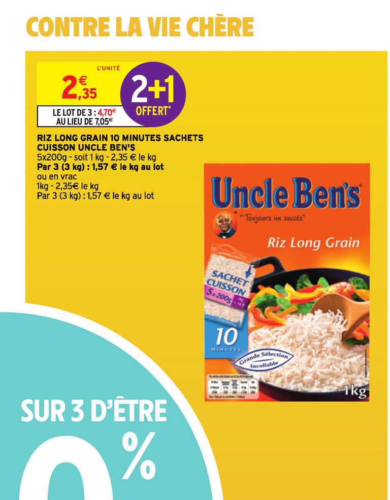 riz long grain 10 minutes sachets cuisson uncle ben's 2+1 offert