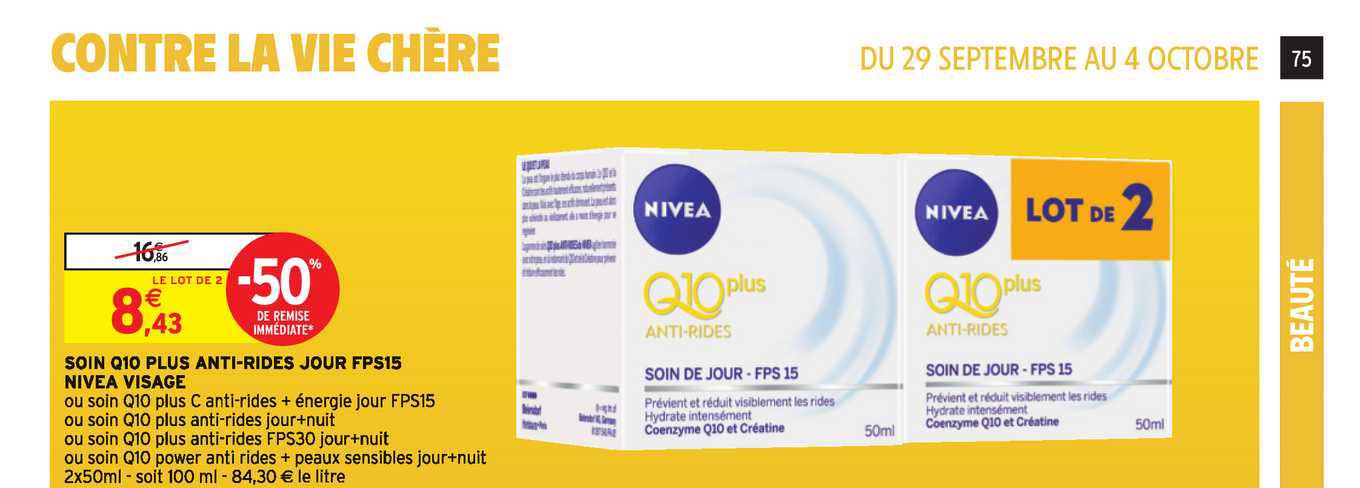soin q10 plus anti rides jour fps15 nivea visage -50% de remise immédiate