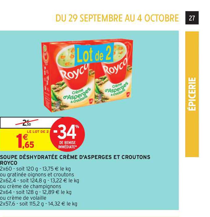 soupe déshydratée crème d'asperges et croûtons royco -34% de remise immédiate