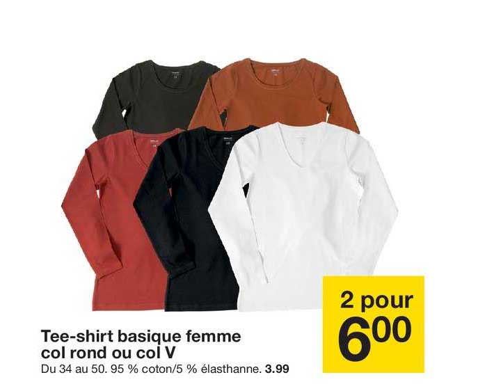 tee shirt basique femme col rond ou col v