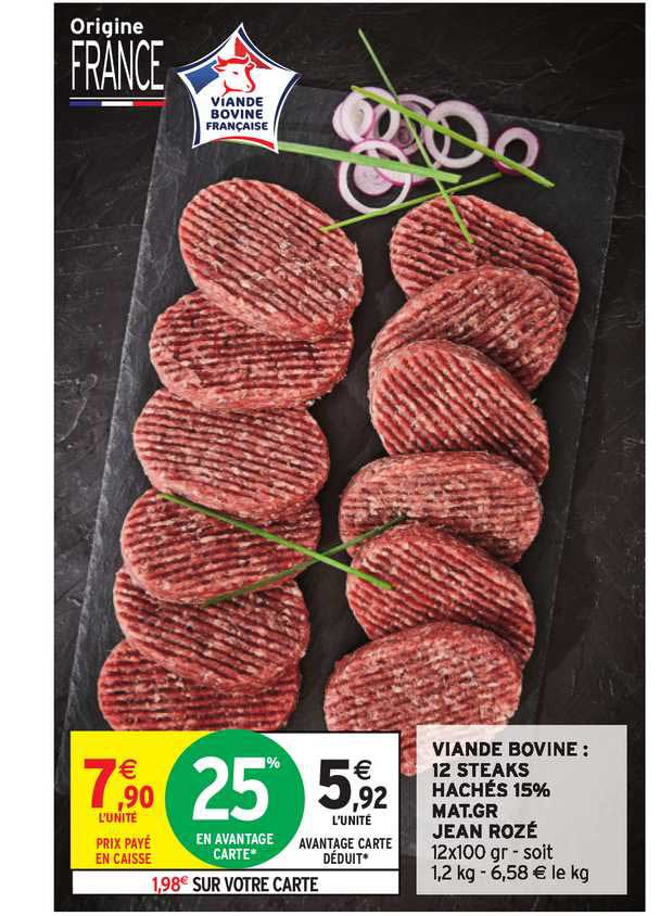 viande bovine 12 steaks hachés 15% m.g. jean rozé