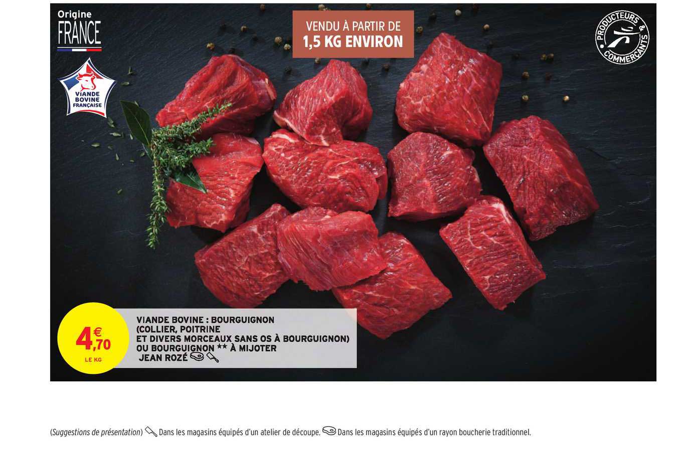 viande bovine bourguignon collier poitrine et divers morceaux sans os à bourguignon ou bourguignon à mijoter jean rozé