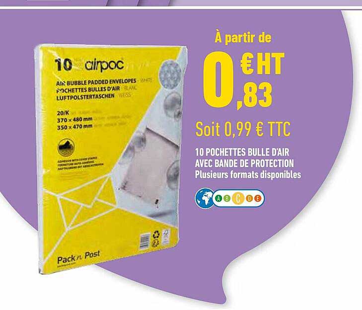 10 pochettes bulle d'air avec bande de protection