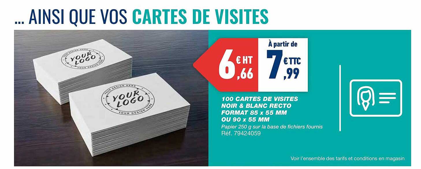 100 cartes de visites noir & blanc recto format 85 x 55 mm ou 90 x 55 mm