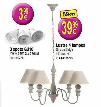 3 spots gu10 lustre 4 lampes