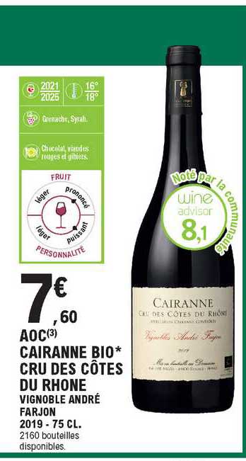 aoc cairanne bio cru des côtes du rhone vignoble andré farjon