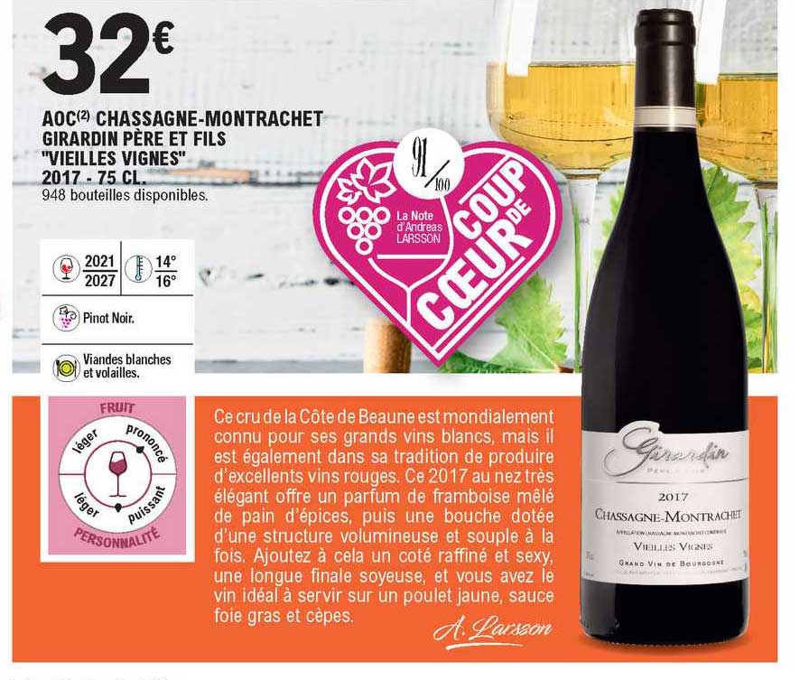 aoc chassagne-montrachet girardin père et fils "vieilles vignes" 2017