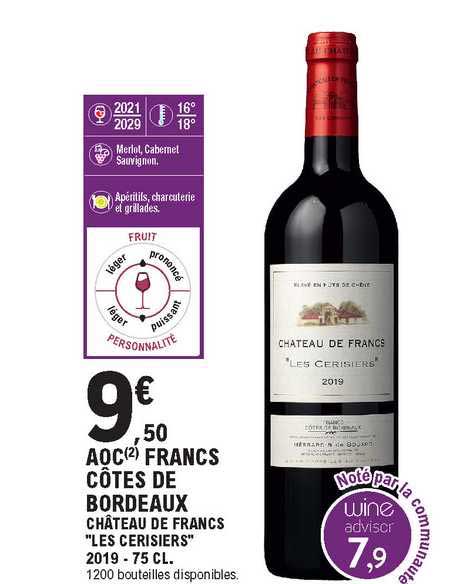 aoc francs côtes de bordeaux château de francs "les cerisiers" 2019