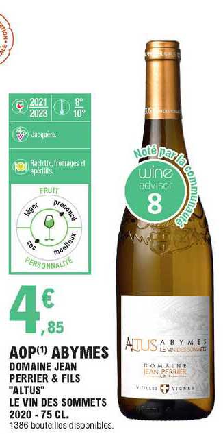 aop abymes domaine jean perrier & fils "altus" le vin des sommets 2020