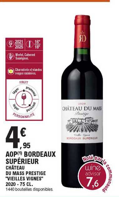 aop bordeaux supérieur château du mass prestige "vieilles vignes"