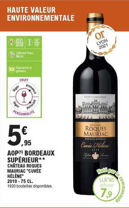 aop bordeaux supérieur château roques mauriac "cuvée" hélène" 2019
