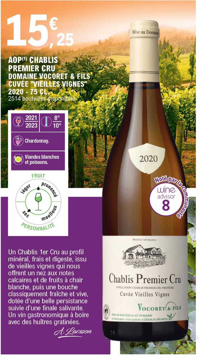 aop chablis premier cru domaine vocoret & fils cuvée "veilles vignes" 2020