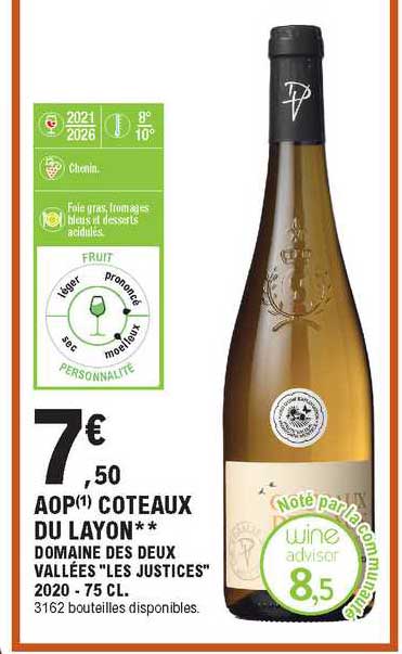 aop coteaux de layon domaine des deux vallées "les justices" 2020