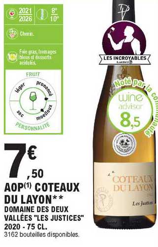 aop coteaux du layon ** vallées "les justices" 2020