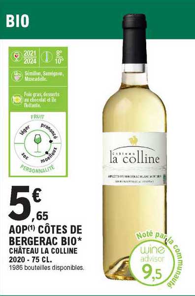 aop côtes de bergerac bio château la colline 2020