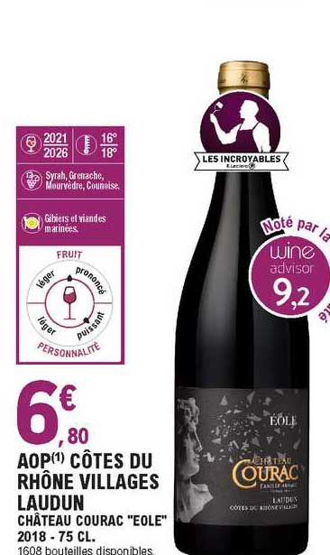 Aop Côtes Du Rhône Villages Laudun Château Courac "eole" 2018