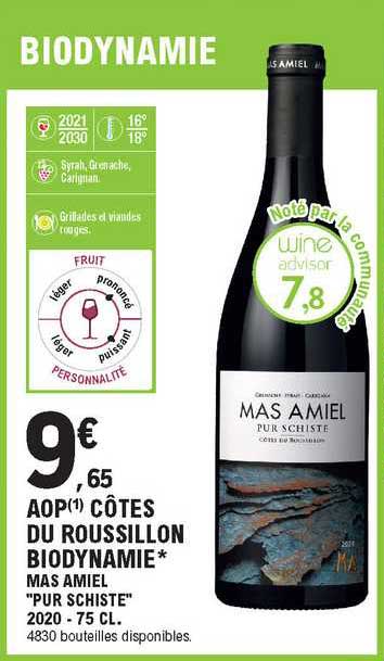 aop côtes du roussillon biodynamie mas amiel "pur schiste" 2020