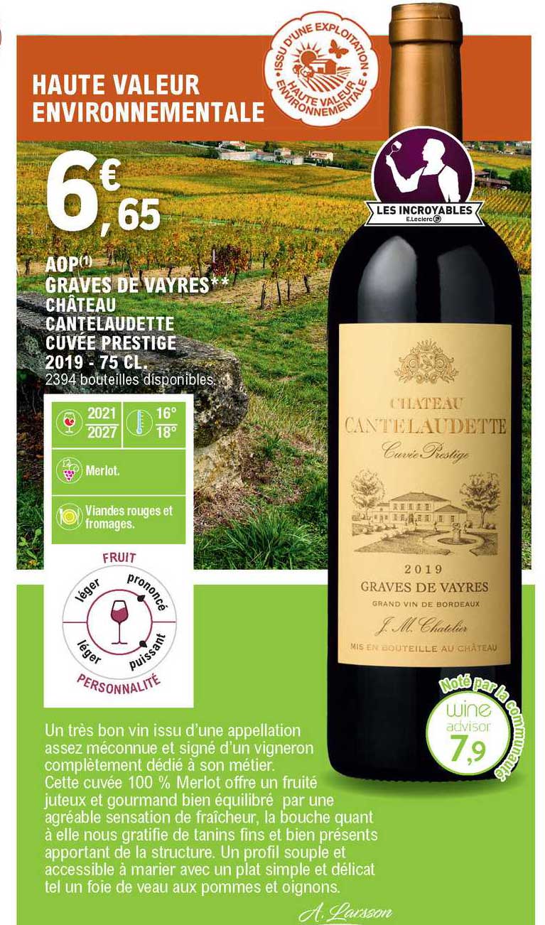 Aop Graves De Vayres Château Cantelaudette Cuvée Prestige 2019