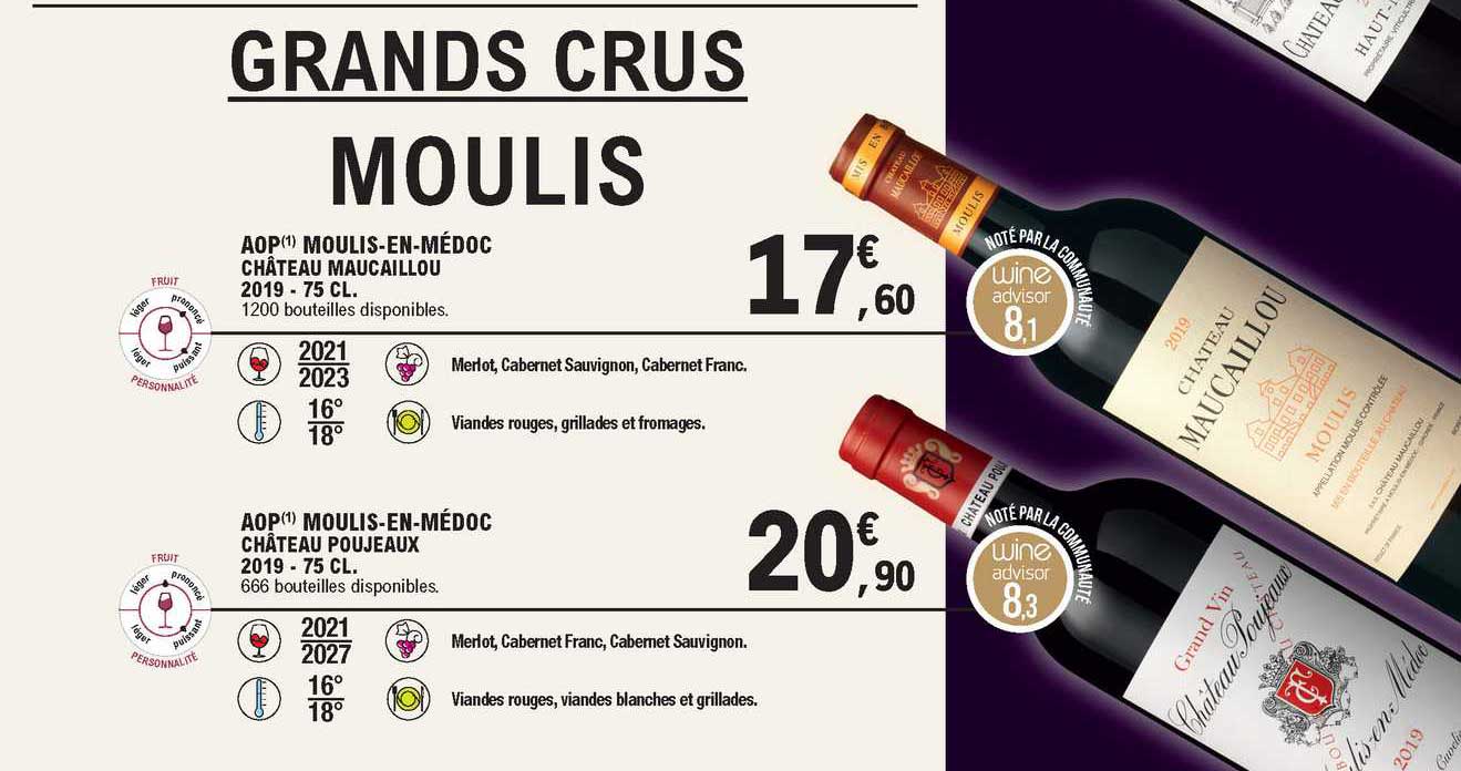 aop moulis-en-médoc château maucaillou 2019, aop moulis-en-médoc château poujeaux 2019