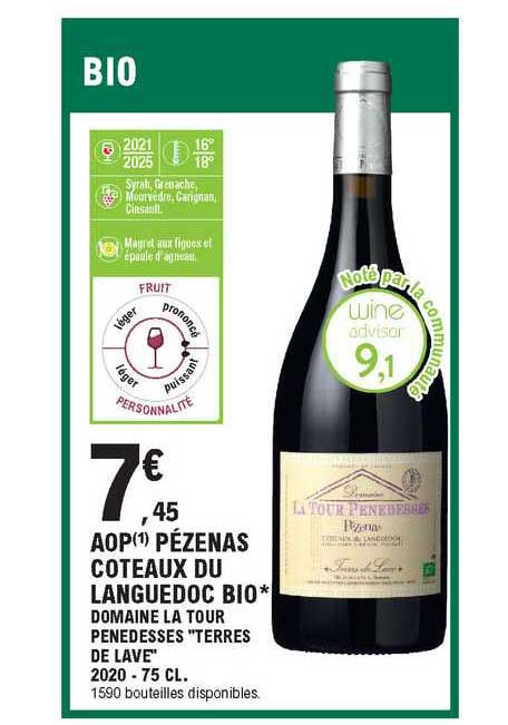 aop pézenas coteaux du languedoc bio domaine la tour penedesses "terre de lave"