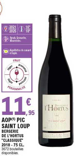 aop pic saint loup bergerie de l'hortus "classique"