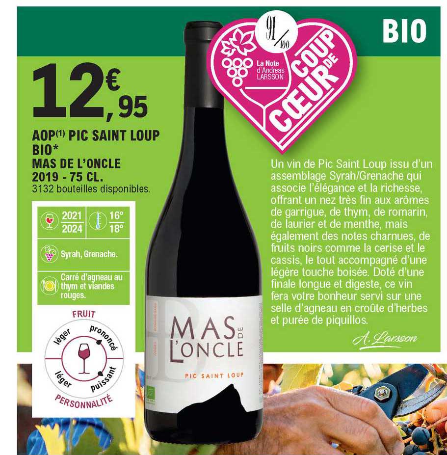 aop pic saint loup bio mas de l'oncle