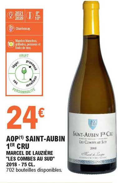 aop saint-aubin 1er cru marcel de lauzière "les combes au sud" 2018