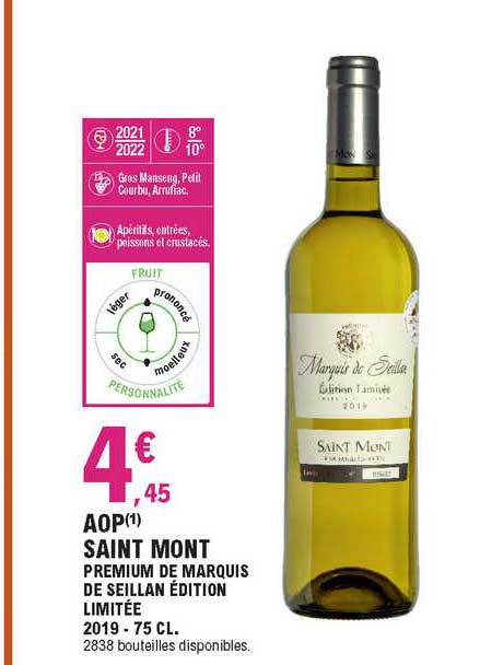 Aop Saint Mont Premium De Marquis De Seillan édition Limitée 2019