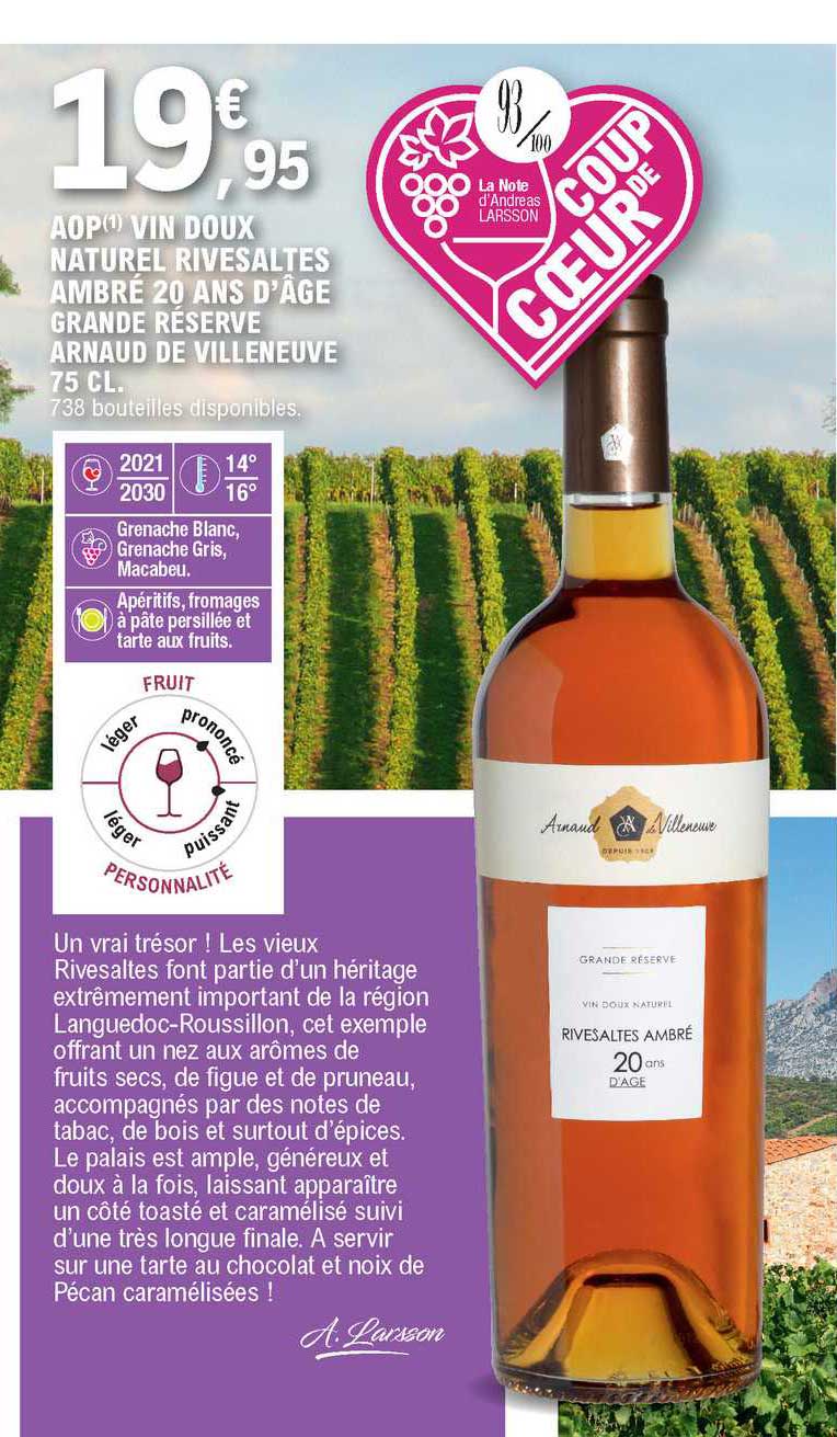 aop vin doux naturel rivesaltes ambré 20 ans d'âge grande réserve arnaud de villeneuve