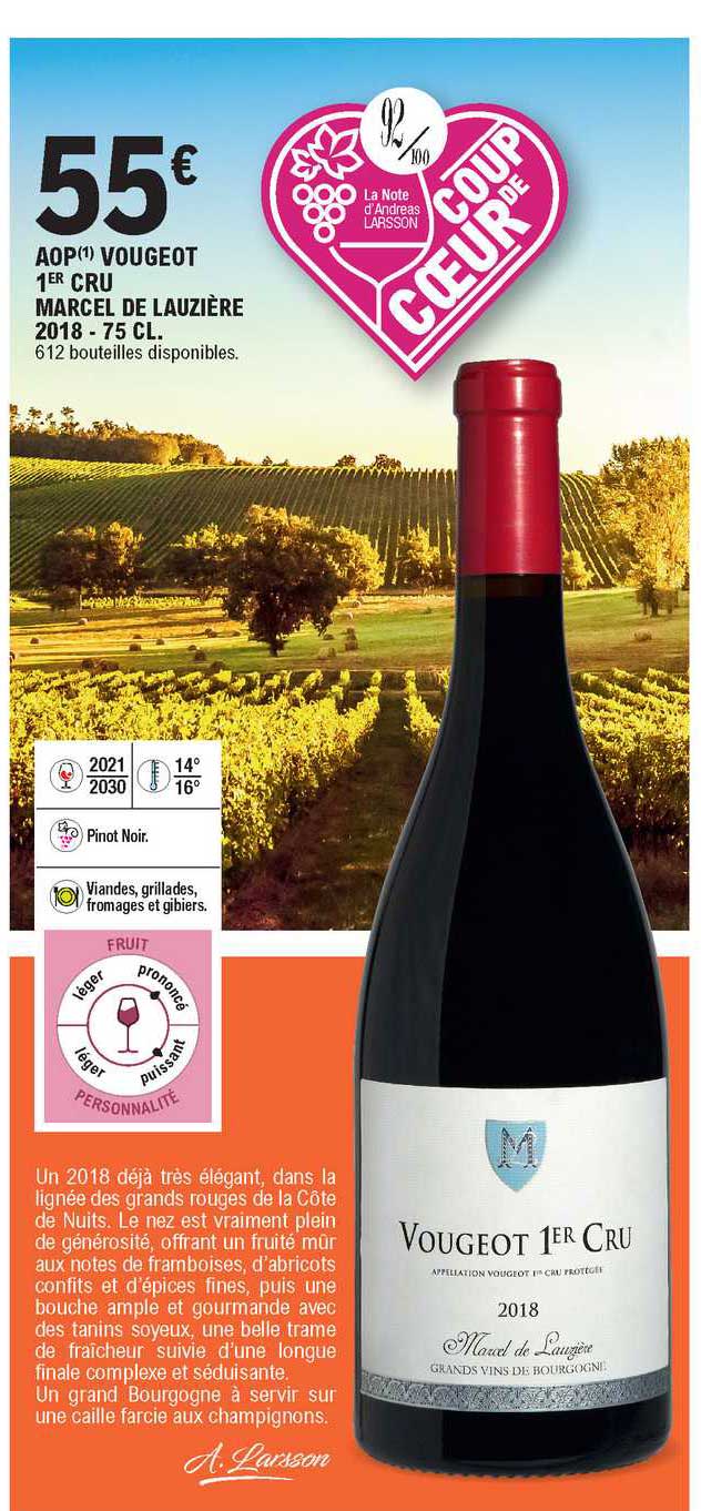 aop vougeot 1er cru marcel de lauzière 2018